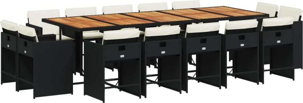 vidaXL Set mobilier de grădină cu perne, 15 piese, negru, poliratan