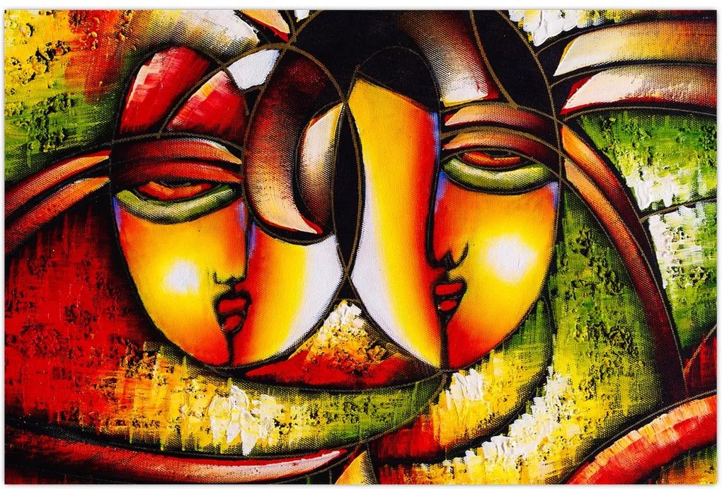 Tablou - Pictură în ulei, chipuri abstracte (90x60 cm)