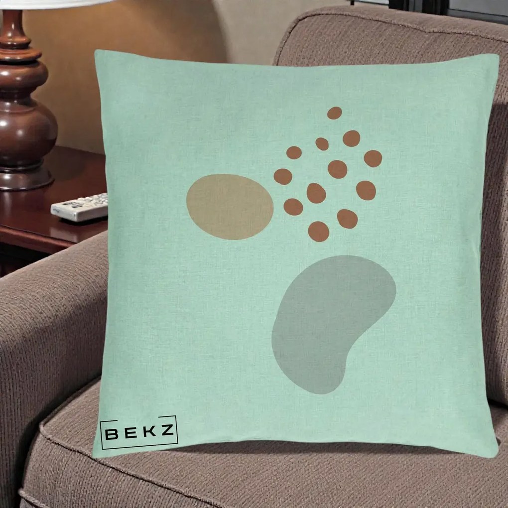 Perna Decorativa Abstract Forme Organice Pastel, 40x40 cm, Verde Menta, Husa Detasabila, Perna Inclusa, BEKZ®