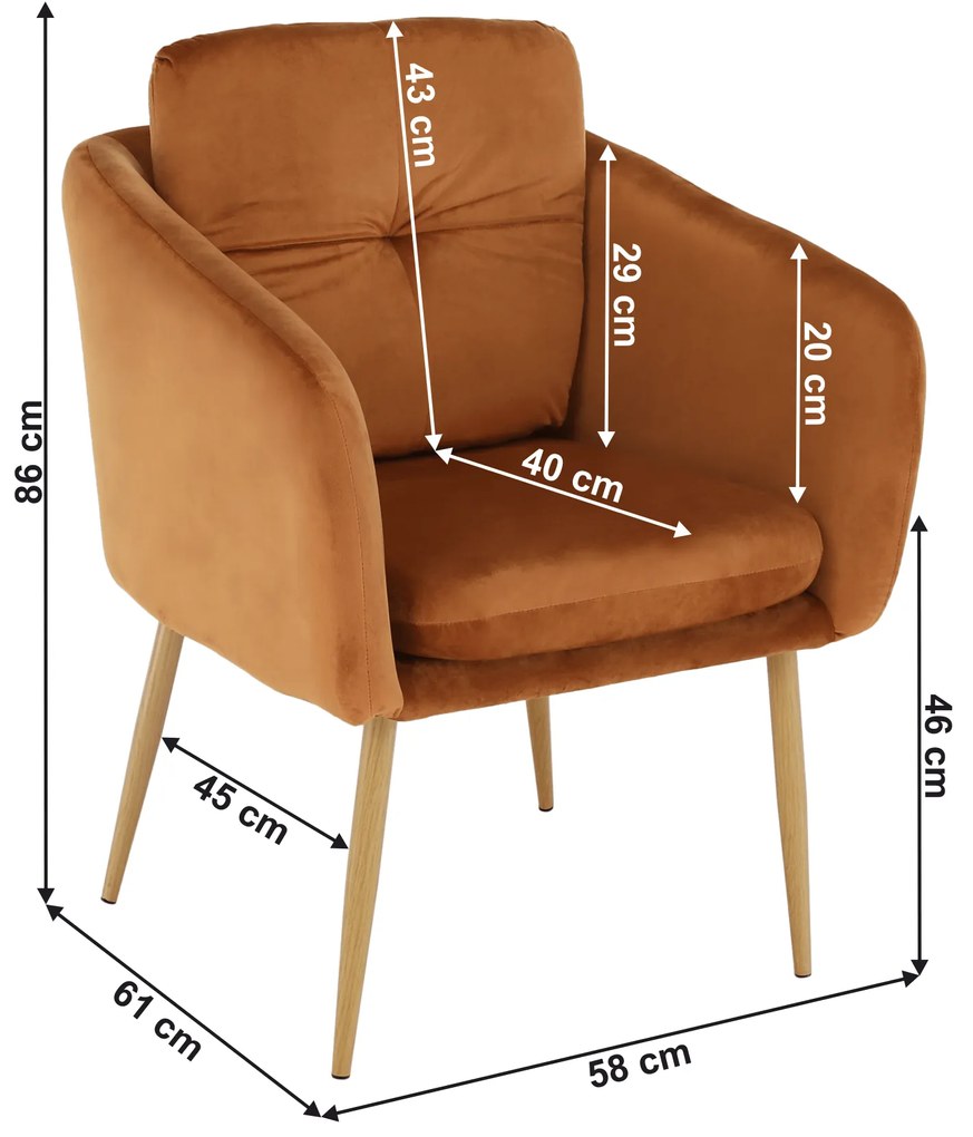 Fotoliu design, ţesătură din catifea teracota, AVETA