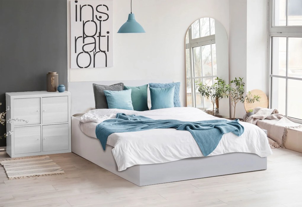 Pat dublu Culoare alb, SOFIA 180 x 200 cm Saltele: Cu saltele Deluxe 10 cm, Somiera pat: Cu lamele drepte