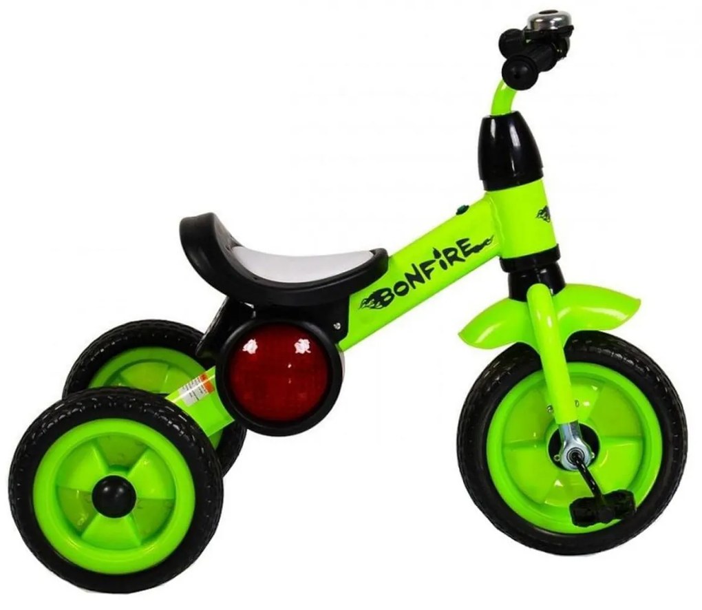 Tricicleta cu pedale NOVOKIDS™ Bonphire ,cu melodii si lumini, max 20 kg, roti din spuma cauciucata, cadru metalic, dimensiuni 68X45X47 cm, Verde