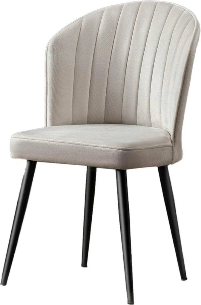 Set 2 scaune RUBI, crem/negru, stofa catifelata/metal, 52x42x85 cm