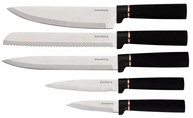 Set cutite si ustensile de bucatarie Klausberg KB 7835, 12 piese, Otel inoxidabil, Negru