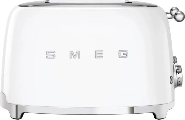 Prăjitor de pâine SMEG 50's Style TSF03WHEU, 2000 W, 4 felii, 6 niveluri, Tava pentru firimituri, Cablu integrat, Oțel inoxidabil, Alb