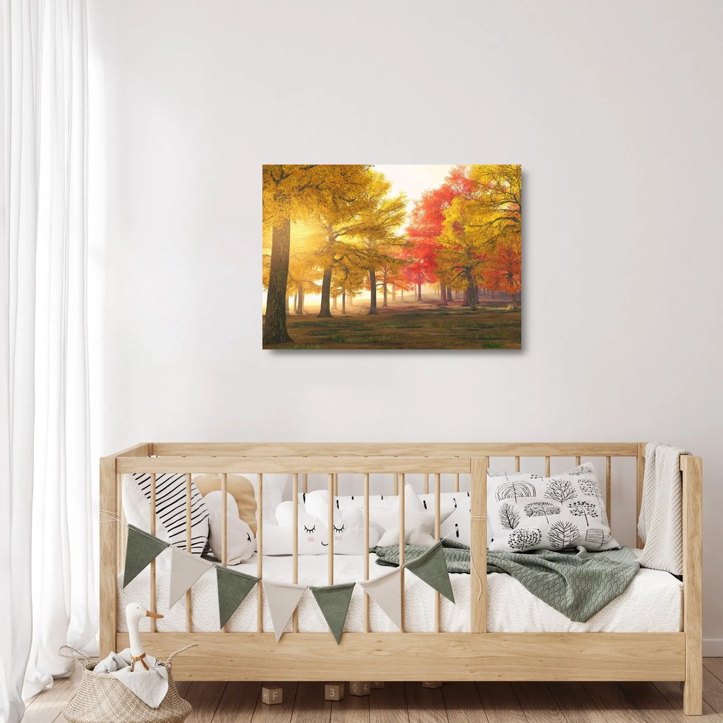 Tablou pe sticlă cu copaci toamna (70x50 cm)