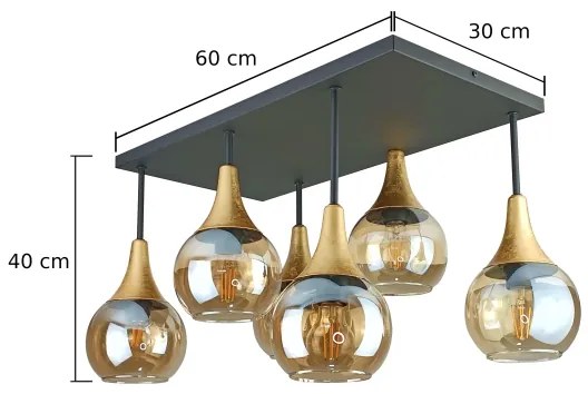 Lustră aplicată SOMA 6xE27/60W/230V negru/auriu/bej fumuriu