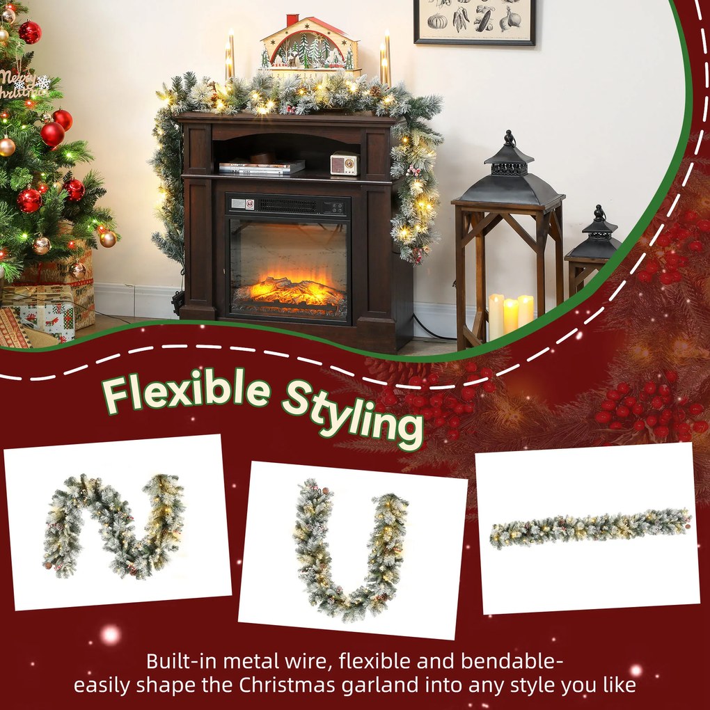 HOMCOM Ghirlanda de Crăciun Ø25x183 cm cu 50 de Lumini LED, Conuri de Pin și Boabe | Aosom Romania