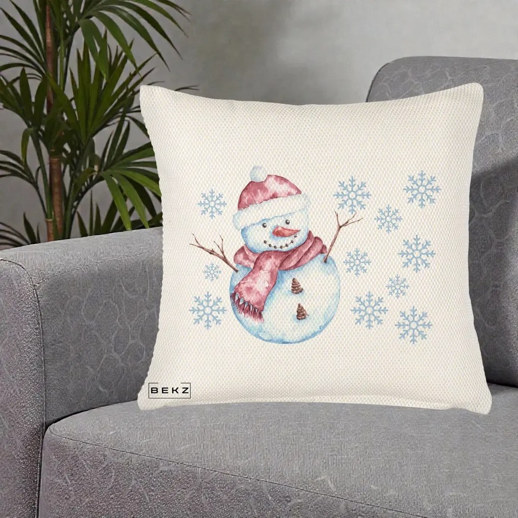 Perna Decorativa Om de Zapada Rosu cu Fulgi, 40x40 cm, Crem Reliefat, Husa Detasabila, Perna Inclusa, BEKZ®