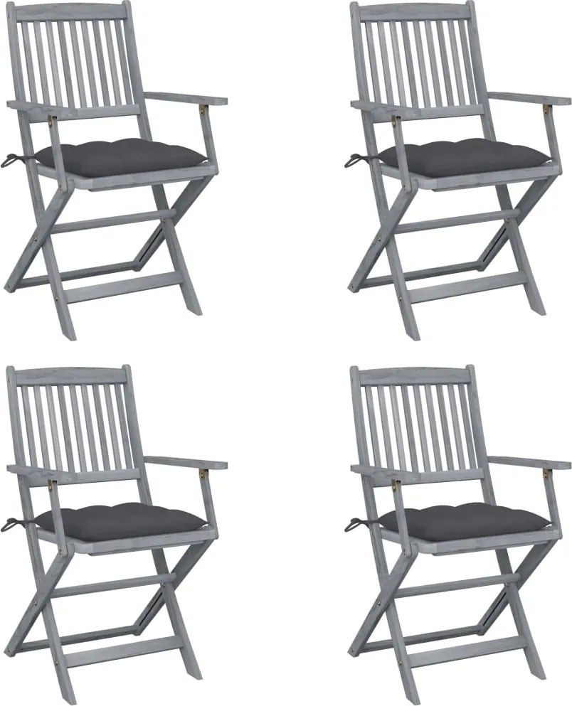 vidaXL Scaune pliabile de exterior, cu perne, 4 buc. lemn masiv acacia