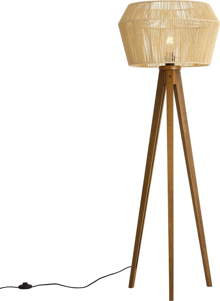 Lampă de podea din lemn vintage cu abajur din sfoară de hârtie maro 50/50/30 - Trepied Clasic