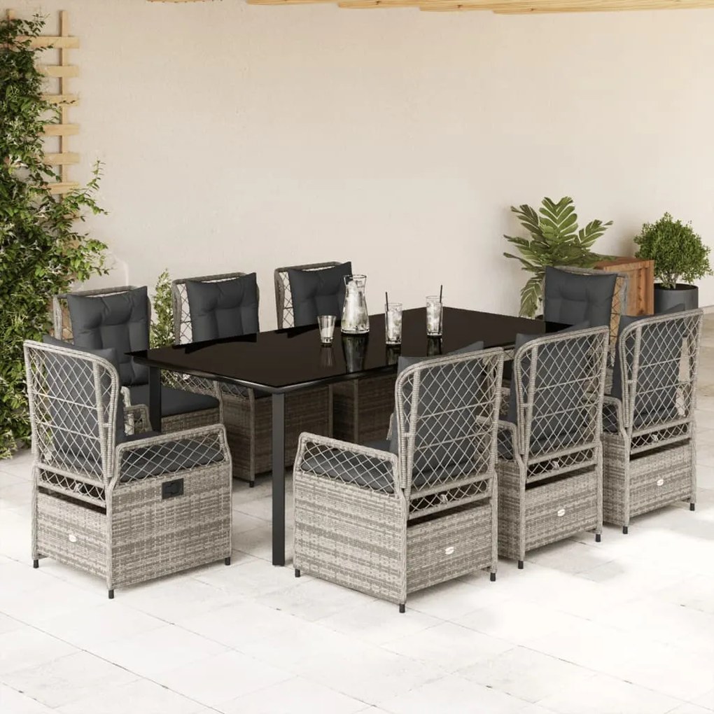 vidaXL Set mobilier grădină cu perne, 9 piese, gri, poliratan