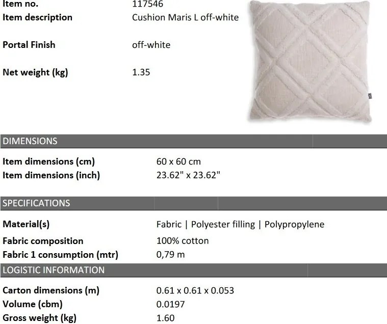 Perna decorativa design LUX Maris L, 60x60cm