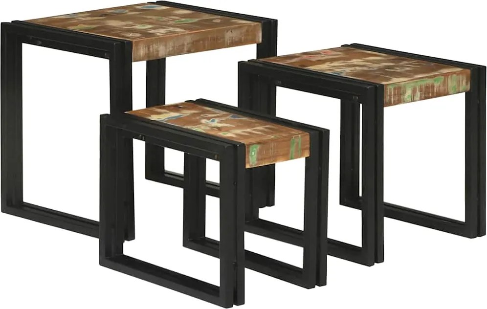 vidaXL Masa de cuibărit 3 pcs Lemn recuperat masiv și metal