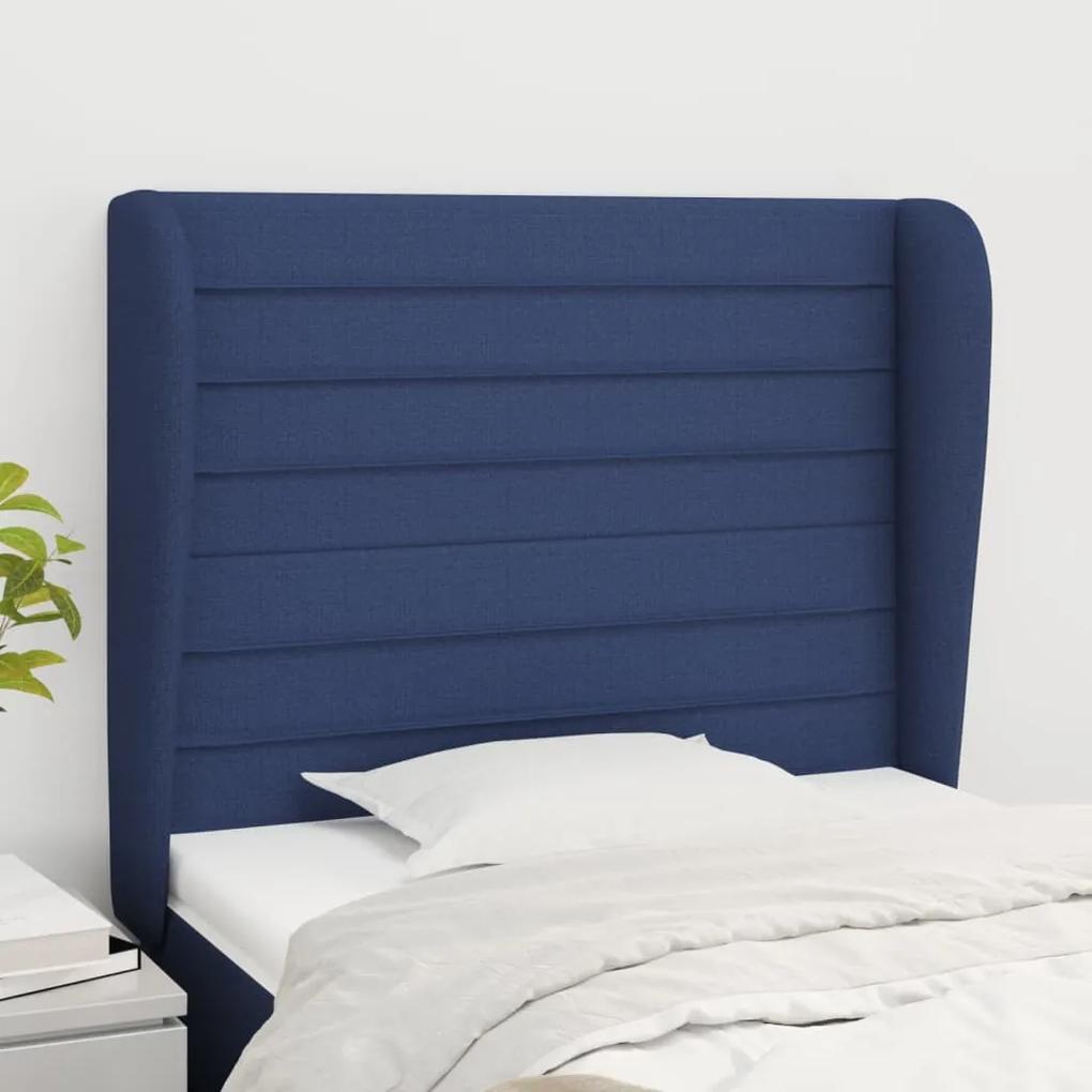 3118076 vidaXL Tăblie de pat cu aripioare, albastru, 83x23x118/128 cm, textil