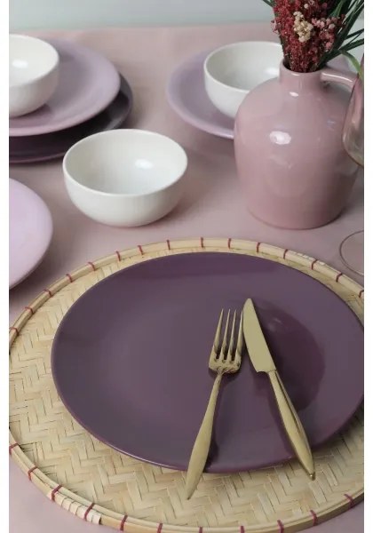 Set de veselă din ceramică, 18 piese, violet/alb