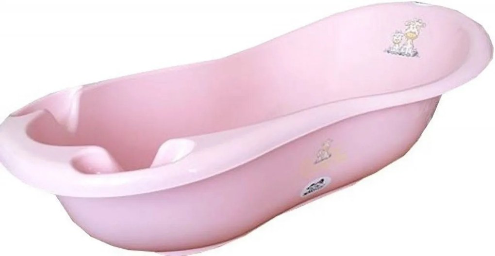 Cadita ergonomica pentru bebelusi si copii NOVOKIDS™ Giraffe , baita bebe, dimensiuni 100X50X25, suport anti alunecare, supapa scurgere, Roz