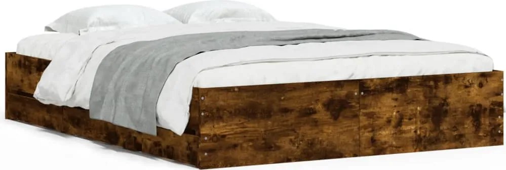 vidaXL Cadru pat cu sertare stejar fumuriu 140x200 cm lemn prelucrat