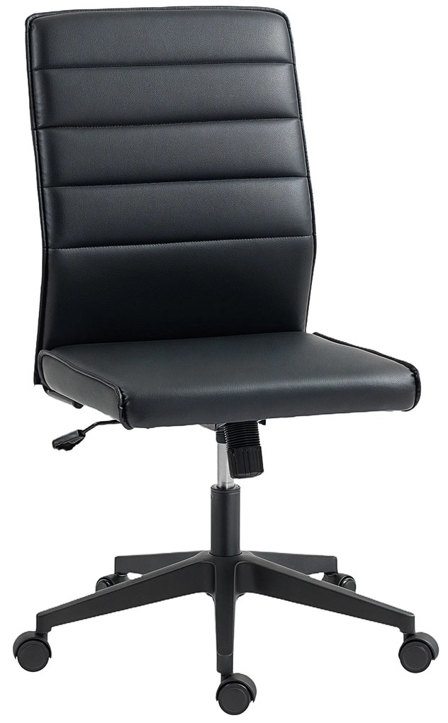 Scaun de birou ergonomic și ajustabil HOMCOM cu spătar curbat, din piele PU și oțel, 58x53x97-107 cm, Negru | Aosom Romania