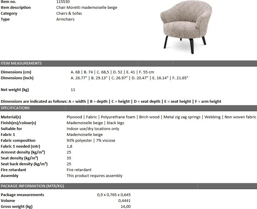 Fotoliu design elegant LUX Moretti, bej mademoiselle 115530 HZ