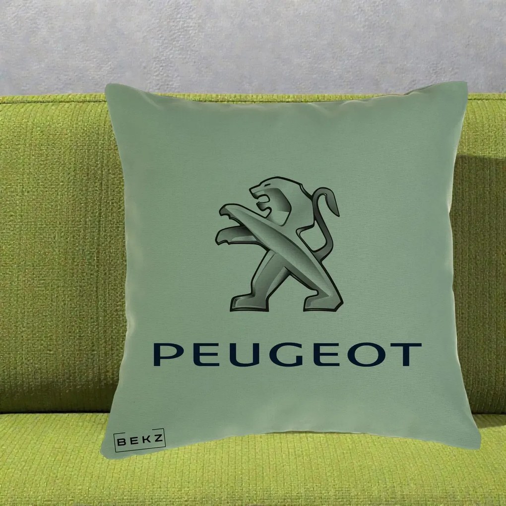 Perna Personalizata cu emblema Peugeot, 40x40 cm, Verde, Husa Detasabila, Perna Inclusa, BEKZ®