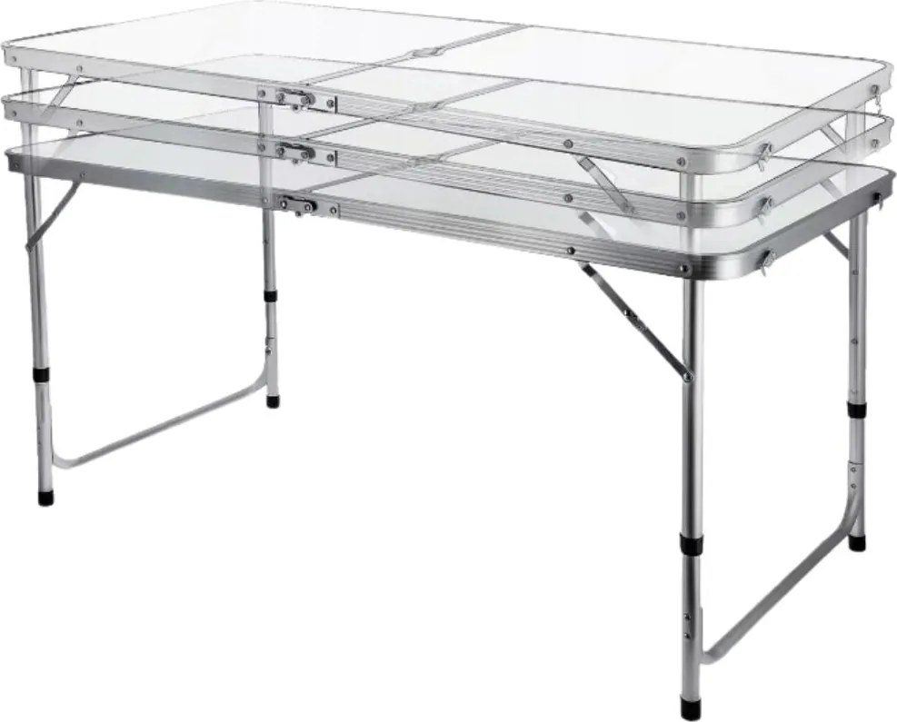 Set mobilier de camping pliabil, Jumi, alb, masă cu picioare reglabile și 4 tabureți