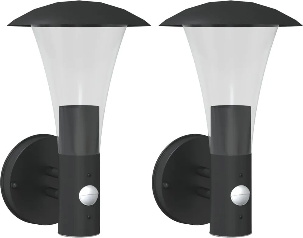 vidaXL Lămpi exterioare de perete cu senzori, 2 buc., negru, oțel inox