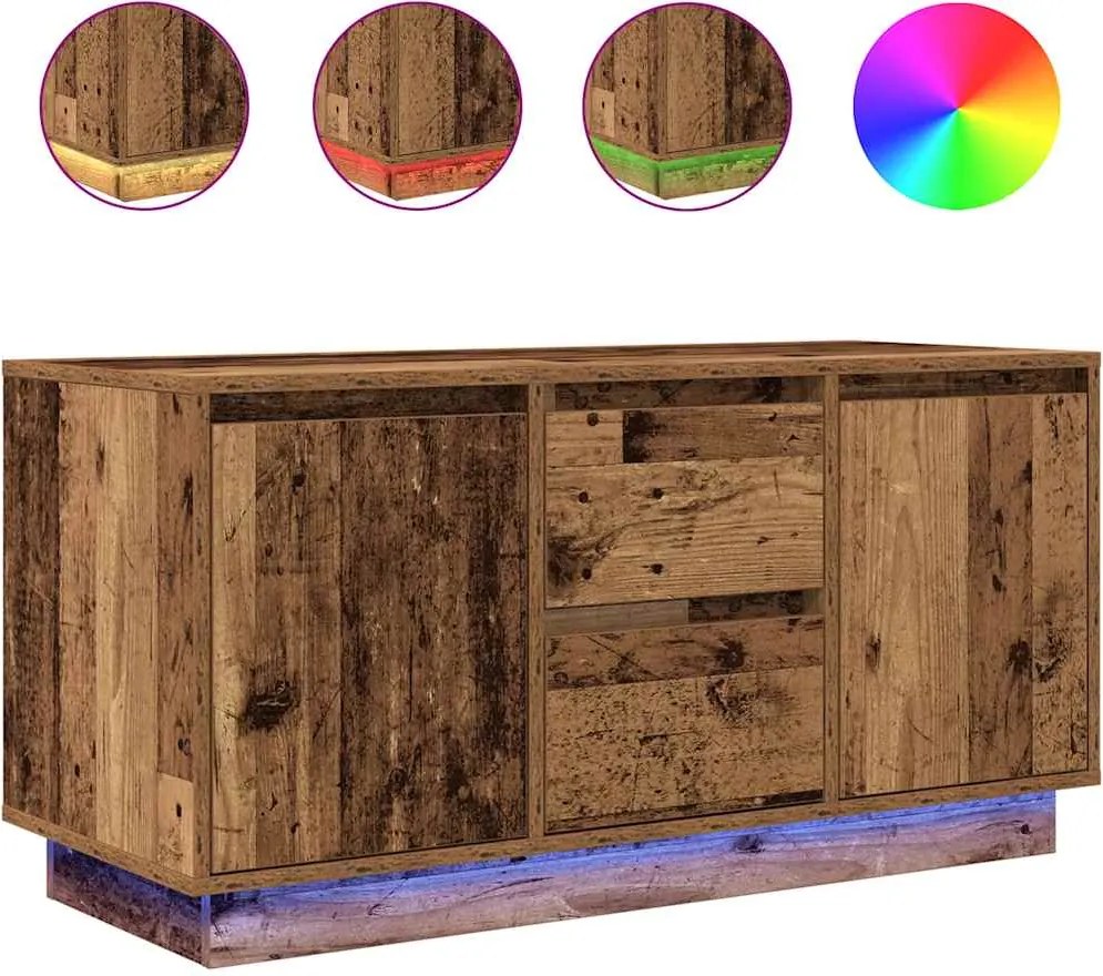 vidaXL Dulap TV cu lumini LED, lemn vechi, 100x41x50 cm