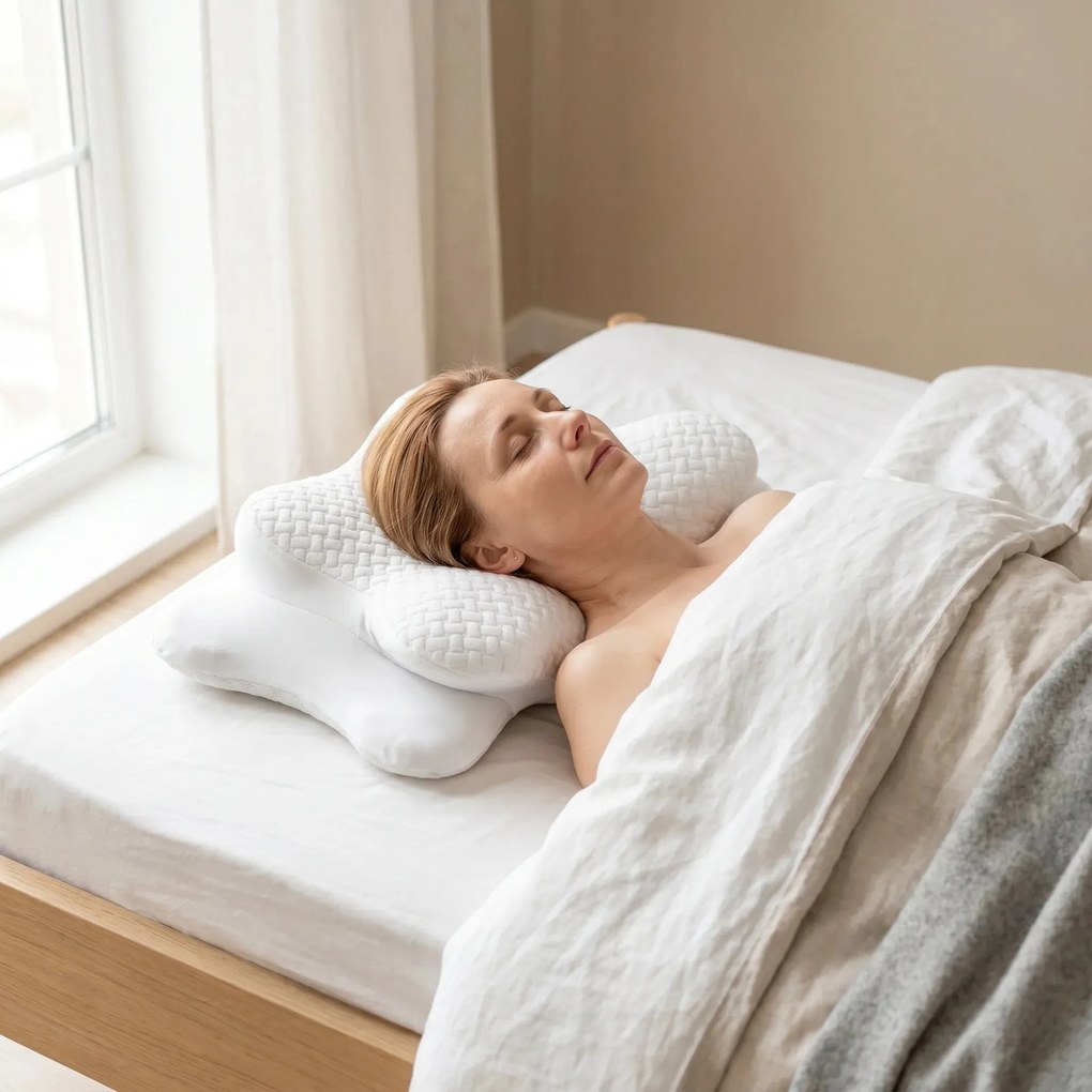 Perna cervicala ortopedica CERVI-SAN Confort memory foam fermitate moale, Alb