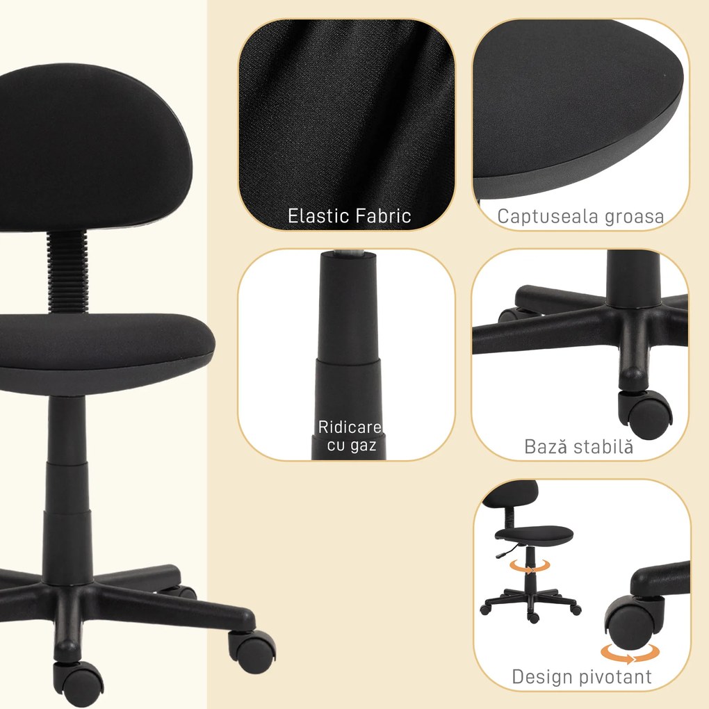 HOMCOM Scaun de Birou Rotativ cu Înălțime Reglabilă din Material Elastic, Negru | Aosom Romania