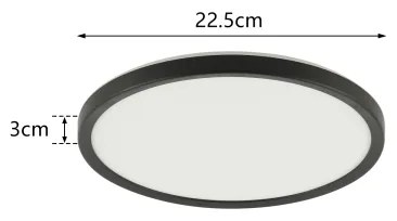 Plafonieră LED pentru baie Brilagi ULTRA SLIM LED/12W/230V d. 22,5 cm negru IP54