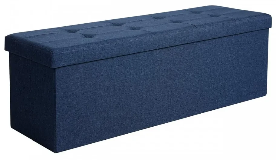 Bancheta cu spatiu depozitare, textil / MDF, albastru marin, Songmics