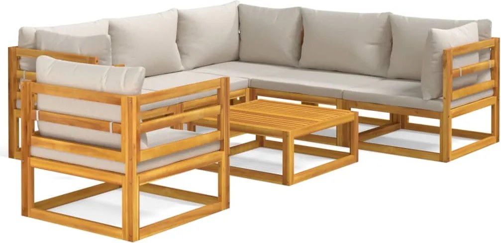 vidaXL Set mobilier grădină, perne gri deschis, 7 piese, lemn masiv