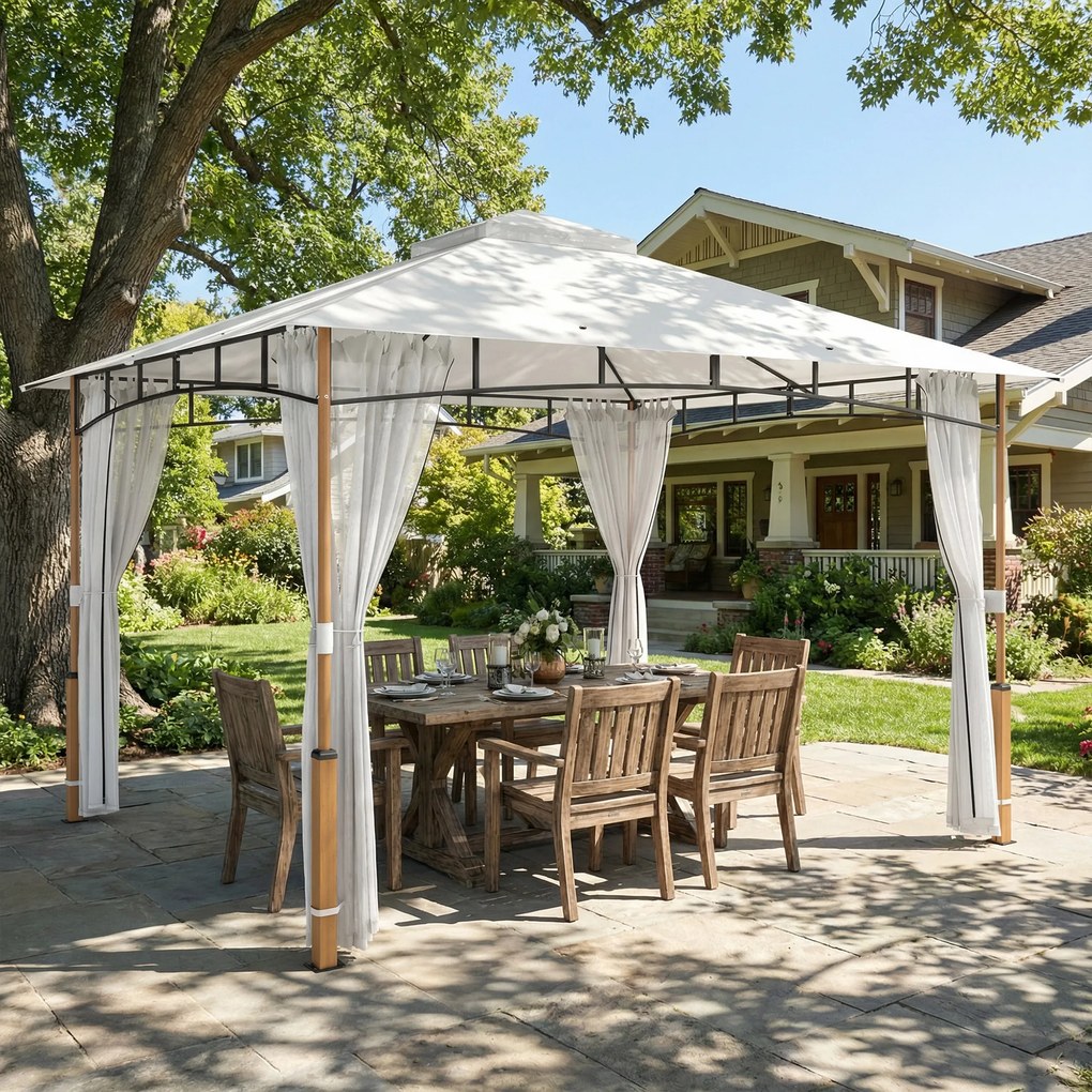 Outsunny Foișor 3 x 3.6 m, Acoperiș Dublu UPF50+ cu Plasă, Crem | Aosom Romania