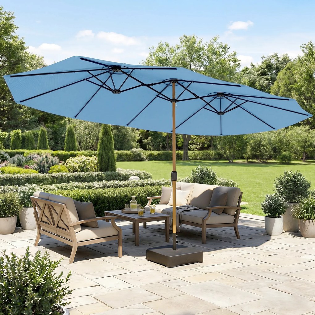 Outsunny Umbrelă de grădină dublă 5 x 3 m umbrelă de exterior cu bază inclusă, manivelă, protecție UV, albastru | Aosom Romania