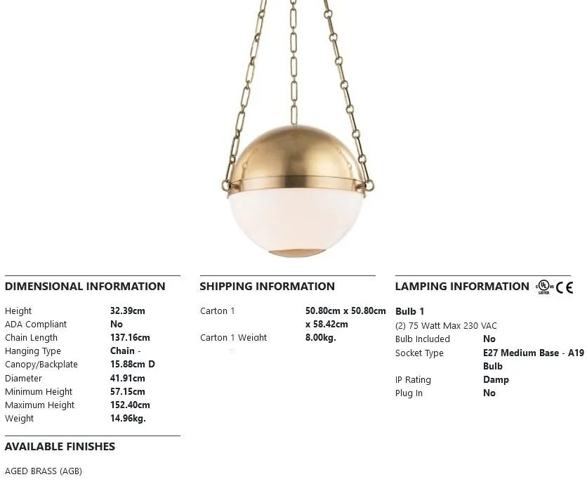Pendul LUX, design clasic, SPHERE NO. 2 small