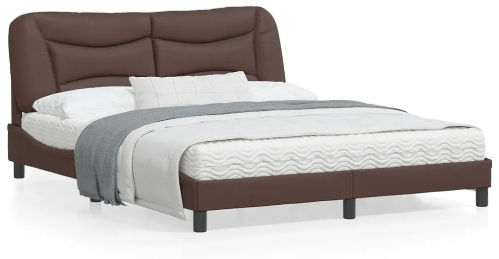 3213943 vidaXL Cadru de pat cu lumini LED, maro, 160x200 cm, piele ecologică