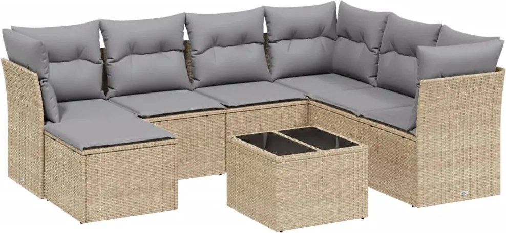 vidaXL Set canapele de grădină, 8 piese, cu perne, bej, poliratan