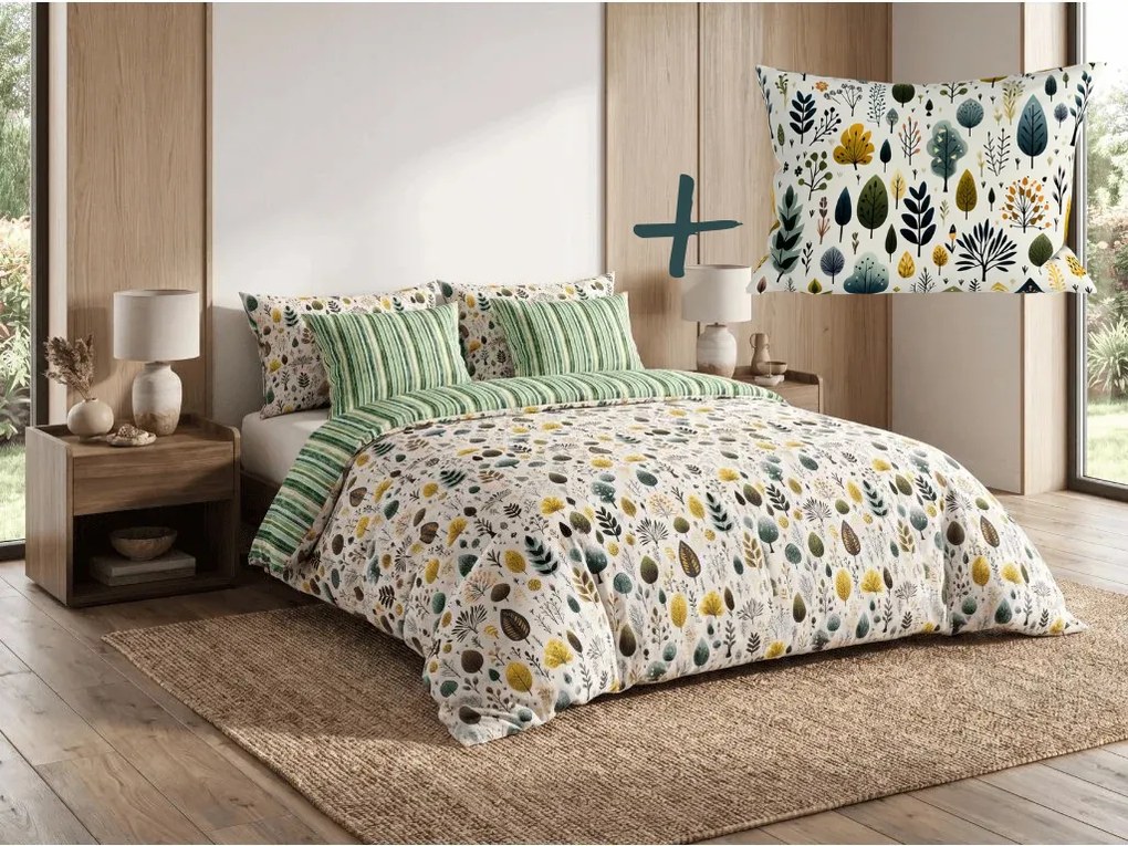 Set Lenjerie din polybumbac TREEVELLA POLY verde + fata de perna 50 x 70 cm GRATUIT