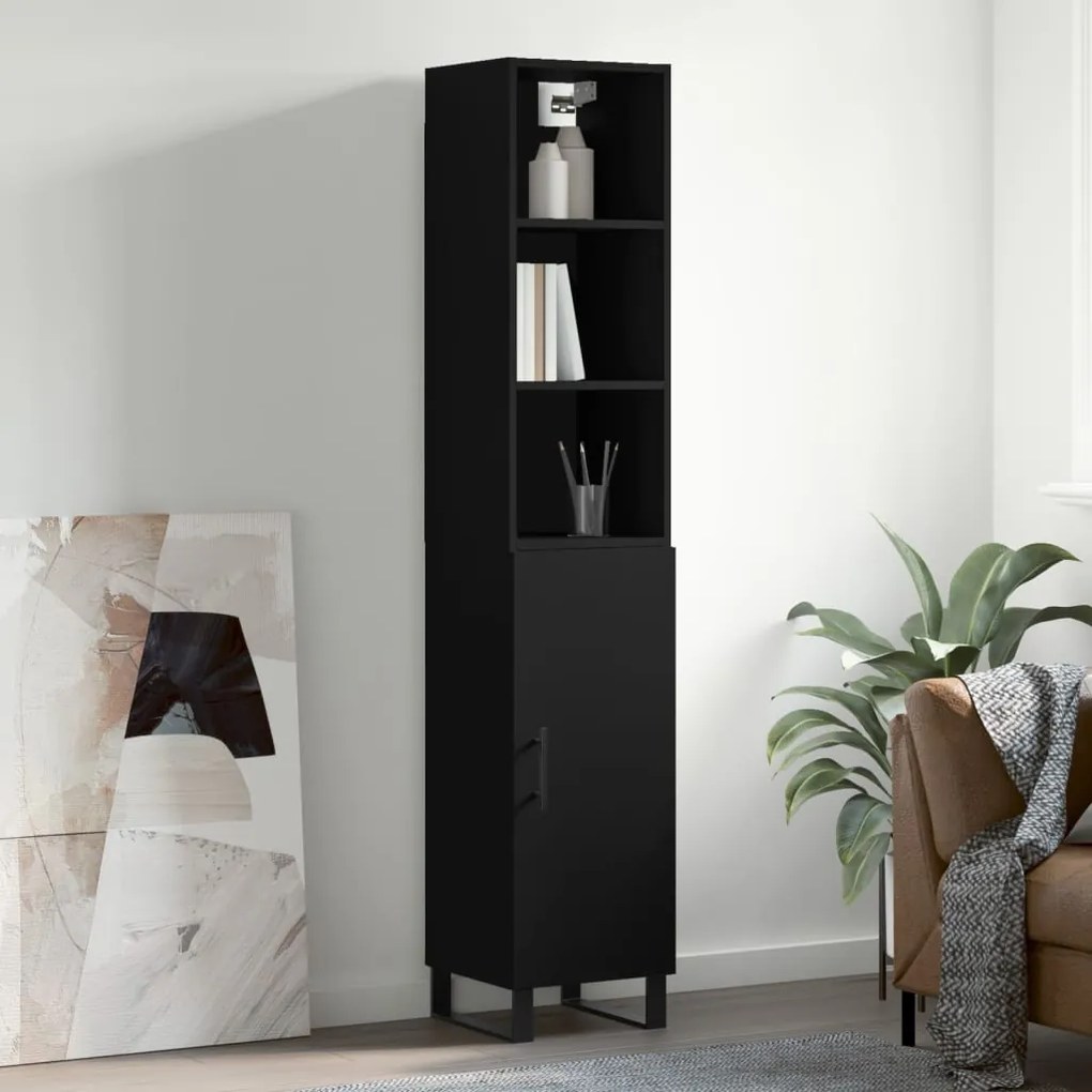 3189662 vidaXL Dulap înalt, negru, 34,5x34x180 cm, lemn prelucrat