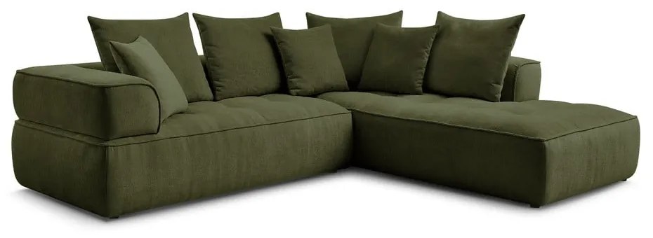 Colțar verde cu tapițerie din chenille (cu colț pe partea dreaptă/în formă de ”L”) Whesley – Bobochic Paris