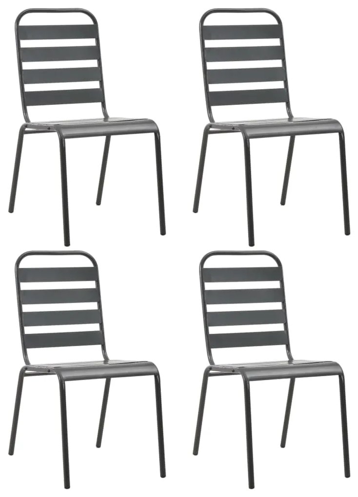 vidaXL Scaune de exterior, 4 buc., gri închis, oțel, design lamelar