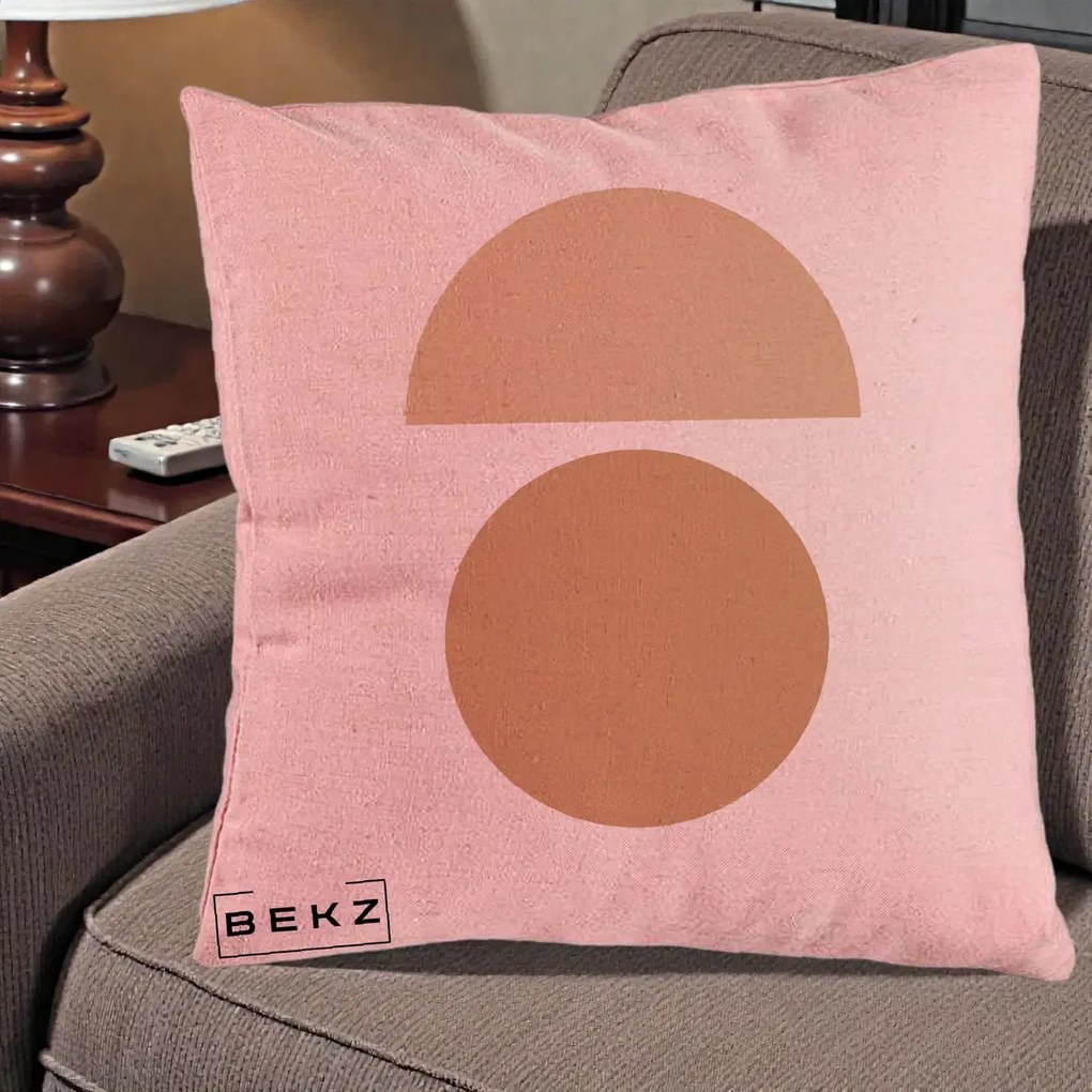 Perna Decorativa Geometric Minimalist Auriu, 40x40 cm, Roz, Husa Detasabila, Perna Inclusa, BEKZ®