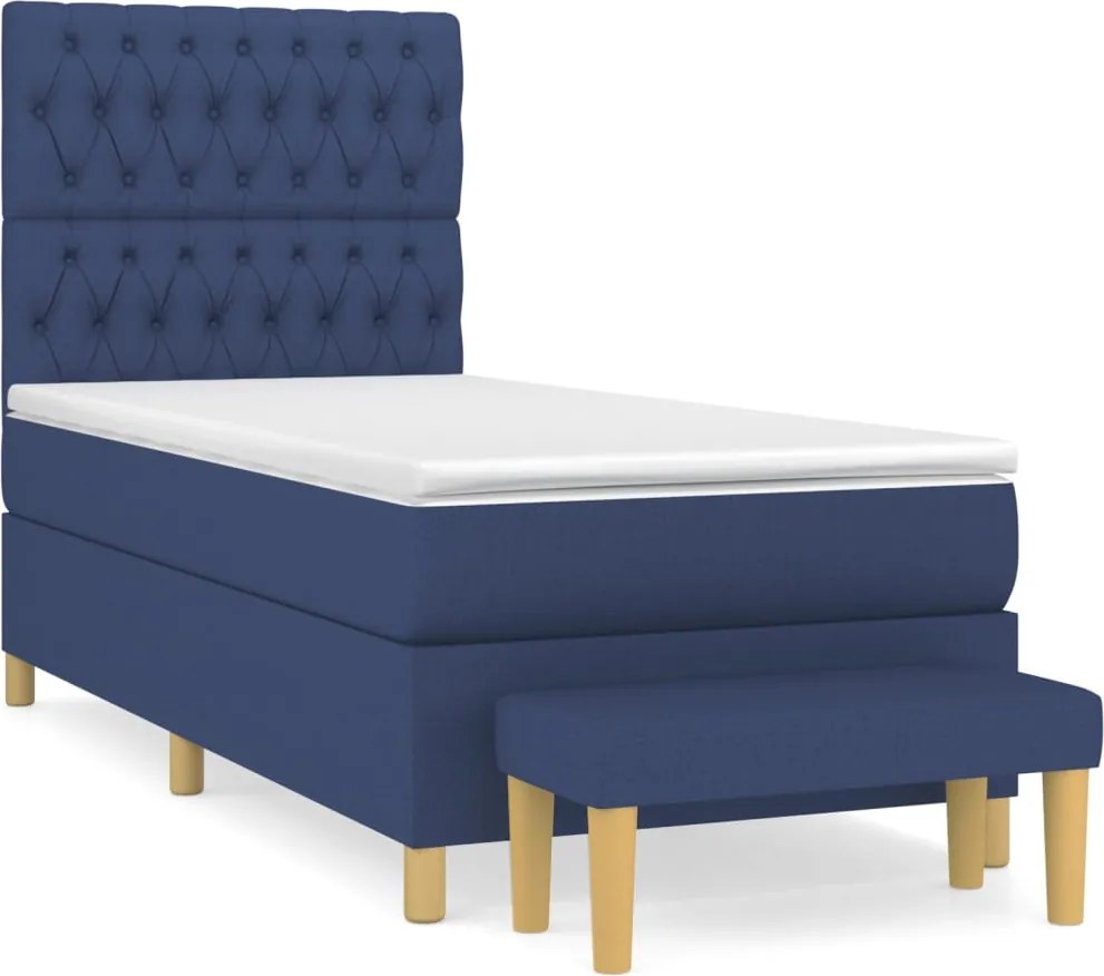vidaXL Pat box spring cu saltea, albastru, 90x190 cm, textil