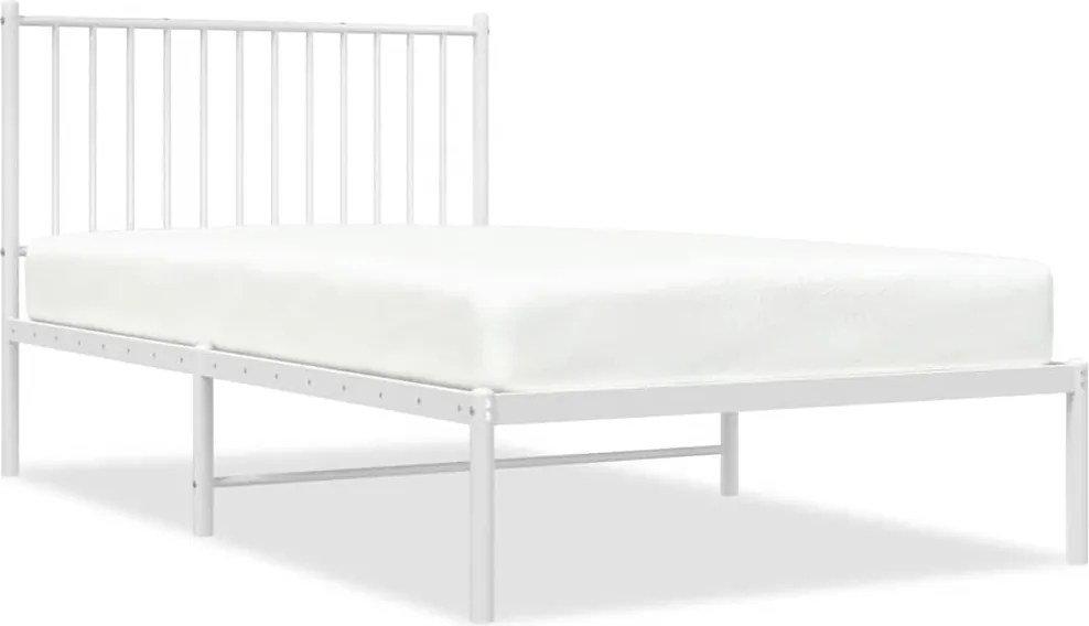 vidaXL Cadru de pat metalic cu tăblie, alb, 100x190 cm