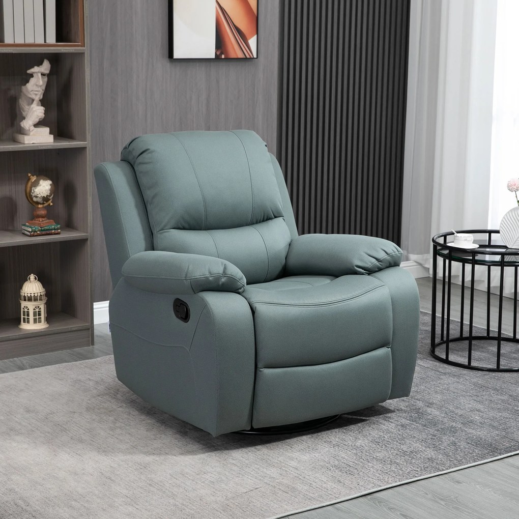HOMCOM Relaxsessel cu înclinare până la 135°, rotire la 360 de grade, 93 cm x 100 cm x 98 cm, cadru din oțel, Verde | Aosom Romania