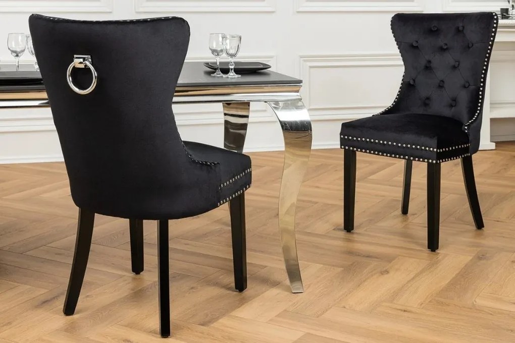 Set 2 scaune Stil Baroc, Catifea, Negru, CASTLE