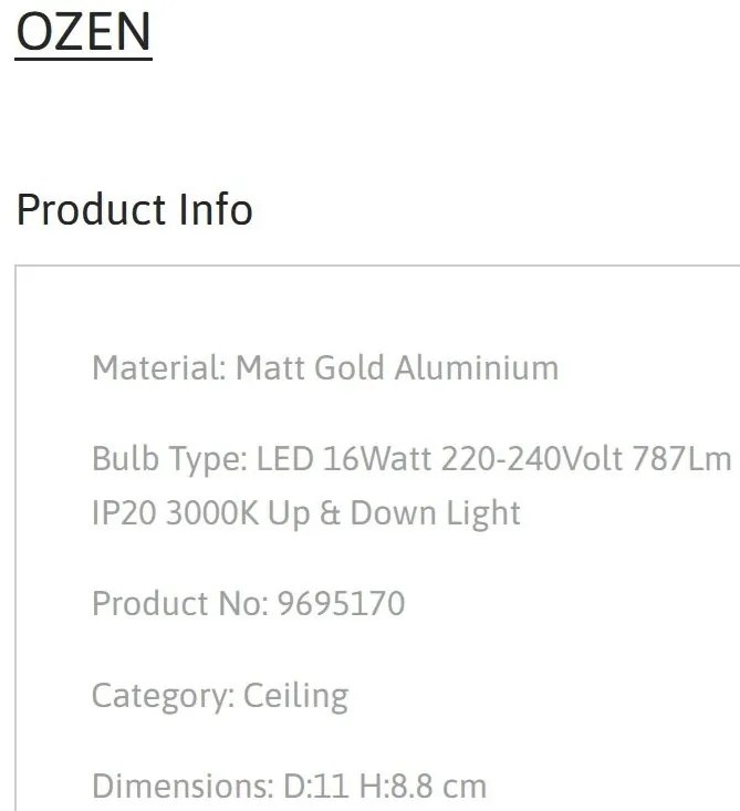 Spot LED aplicat diametru 11cm OZEN auriu, NVL-9695170