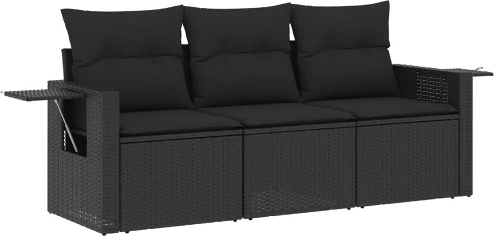 vidaXL Set mobilier de grădină cu perne, 3 piese, negru, poliratan