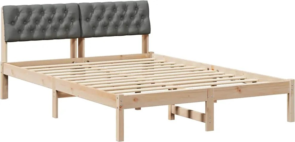 vidaXL Cadru de pat maro și gri închis 135 x 190 cm Lemn masiv de pin